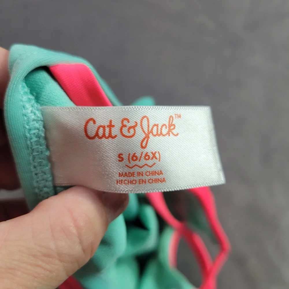 Cat & Jack Girls Watermelon Ruffle One Piece Swimsuit‎ Mint Pink Size S 6/6X